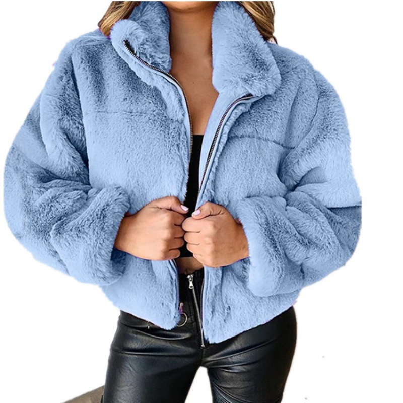 WW | Damen Kunstpelzmantel – Oversized Schnitt – Kurze Länge – Reißverschluss vorne – Hoher Kragen