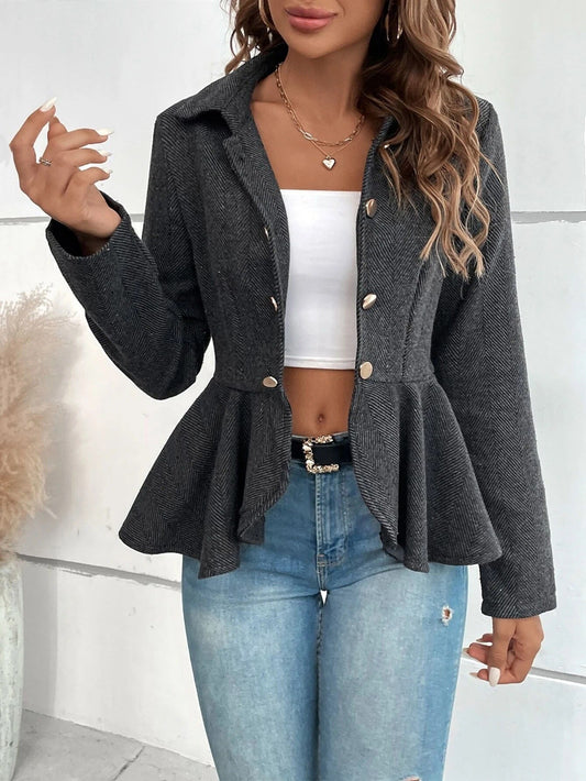WW | Blazer Slim Passform Jacquard Doppelreiher Peplum Bürogebrauch