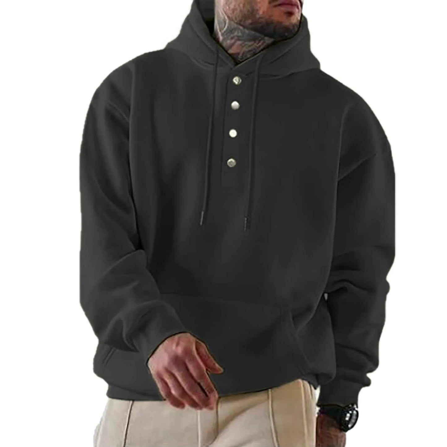WW | Kapuzenpullover Lockerer Schnitt Fleece Knopfleiste Alltagsgebrauch