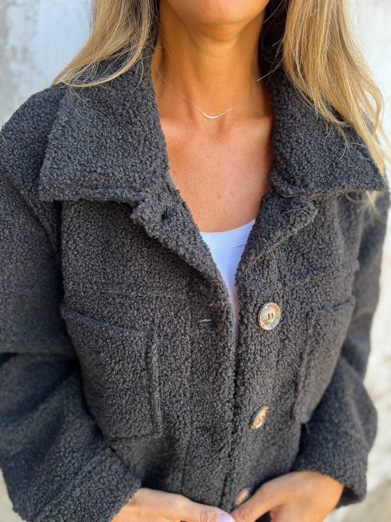 WW | Sheepskin Loose fit Wide collar Button front Casual style