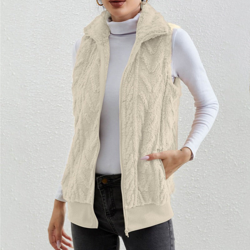 WW | Ohne Ärmel Jacquard Fleece Reißverschluss Hoher Kragen Relaxed Passform