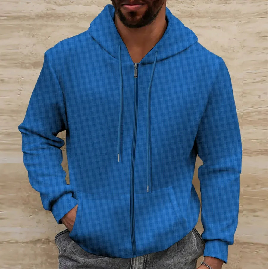 WW | Hoodie Waffle Texture Regular Fit Zipper Casual Style
