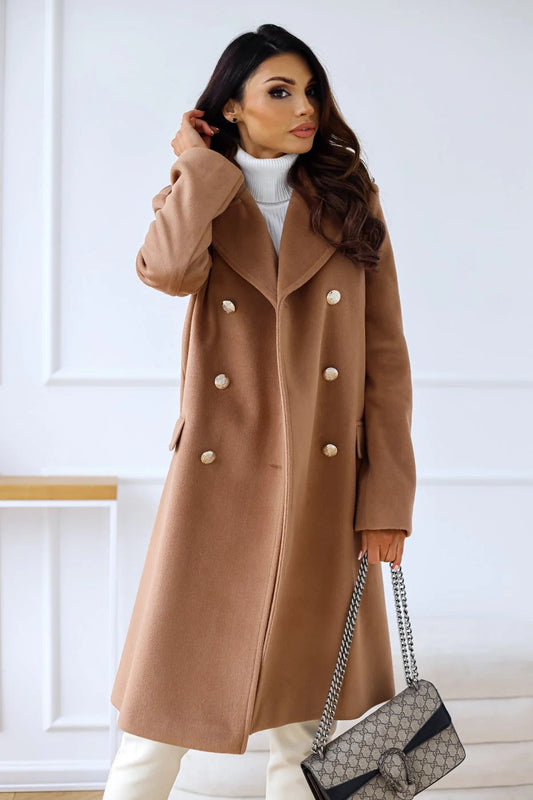 WW | Women's Long Coat – Wool Blend – Tailored Fit – Double-Breasted – With Lapels