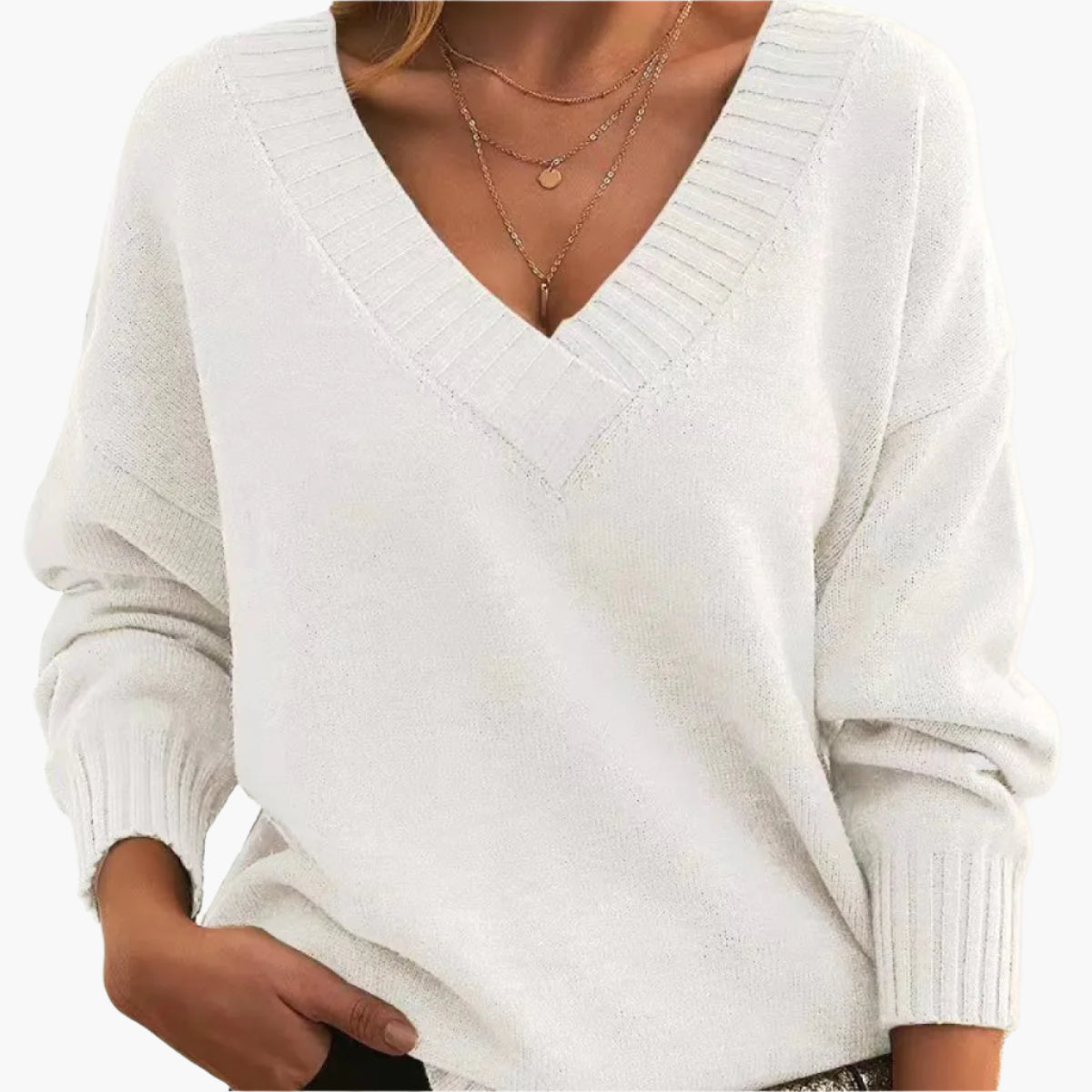 WW | V-Ausschnitt Pullover - Eleganter Strickpullover im Oversize-Stil für Alltag & Büro