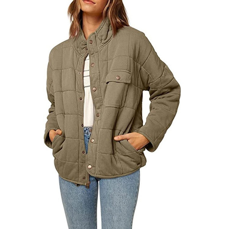 WW | Women's Quilted Jacket – Loose Fit – Stand-Up Collar – Button Placket – Side Pockets