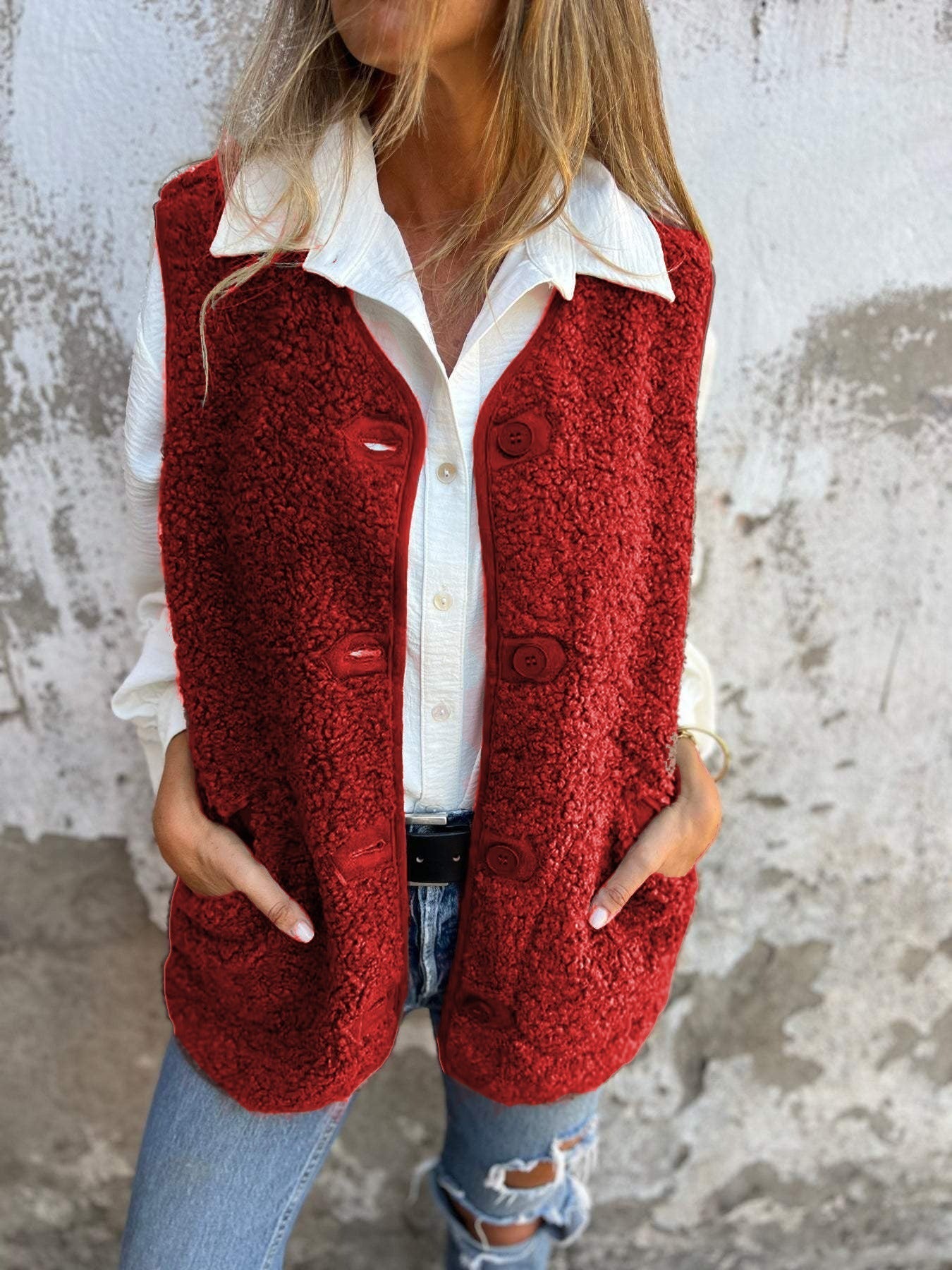WW | Lammfellfleece Lockere Passform Knopfleiste Weich und Warm