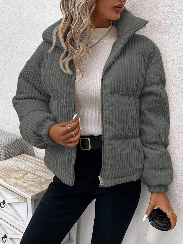 WW | Women's Corduroy Jacket – Relaxed Fit – Padded – High Collar – Front Zipper