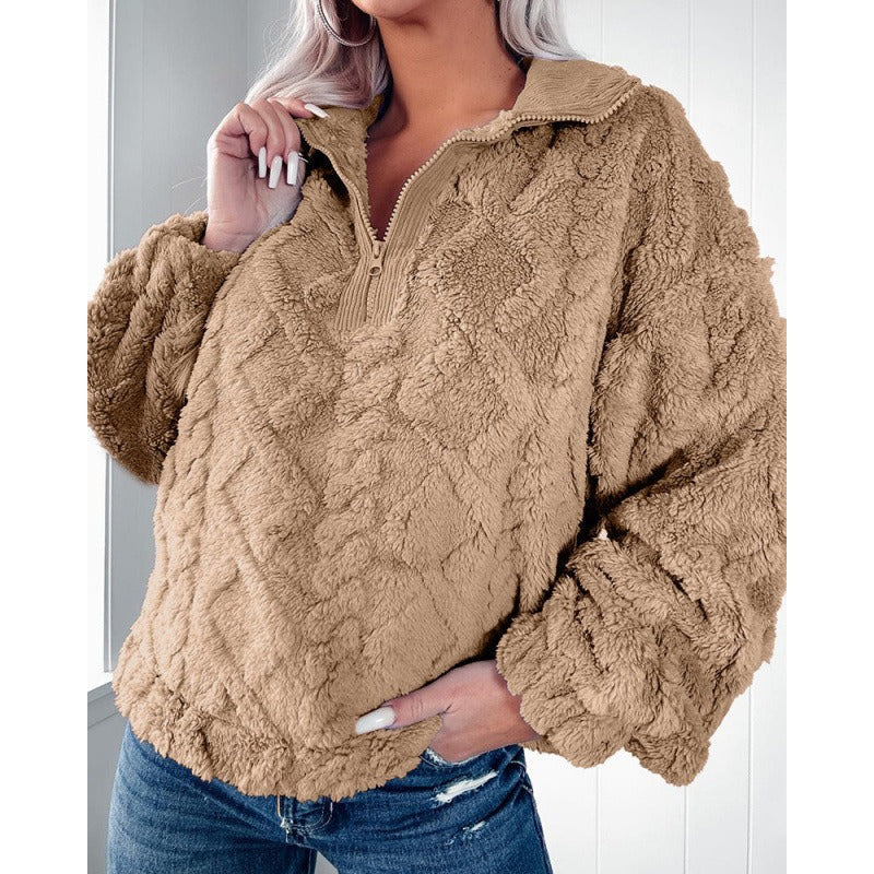 WW | Halb Reißverschluss Plush Fleece Übergröße Passform Stehkragen
