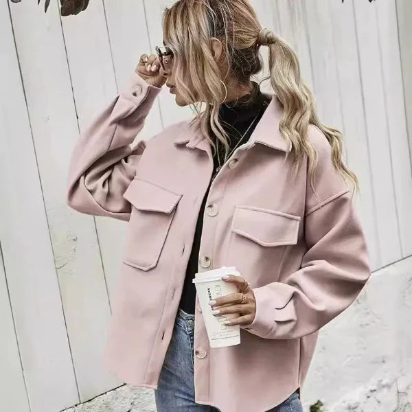 WW | Damen Wollmantel – Oversized Fit – Reverskragen – Knopfverschluss – Hüftlänge