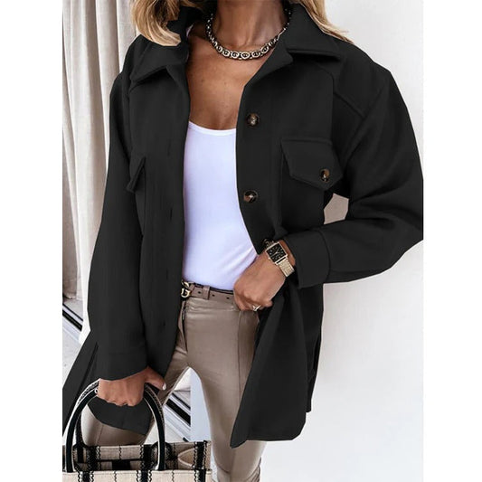 WW | Oversized Fit Hip Length Button Closure Casual Style