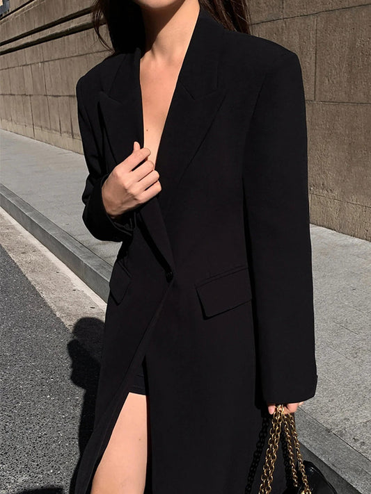 WW | Lange Jacke Wollmischung Asymmetrischer Verschluss Hoher Frontschlitz Figurbetontes Modell