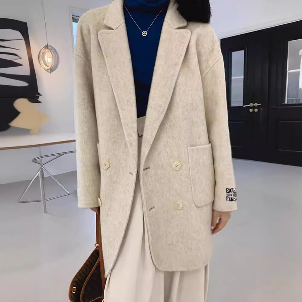 WW | Women's Wool Coat – Oversized Fit – Double-Breasted – Full Length – Turned-Down Collar