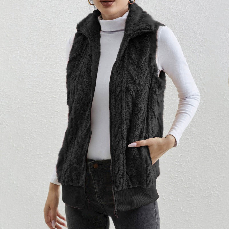 WW | Ohne Ärmel Jacquard Fleece Reißverschluss Hoher Kragen Relaxed Passform