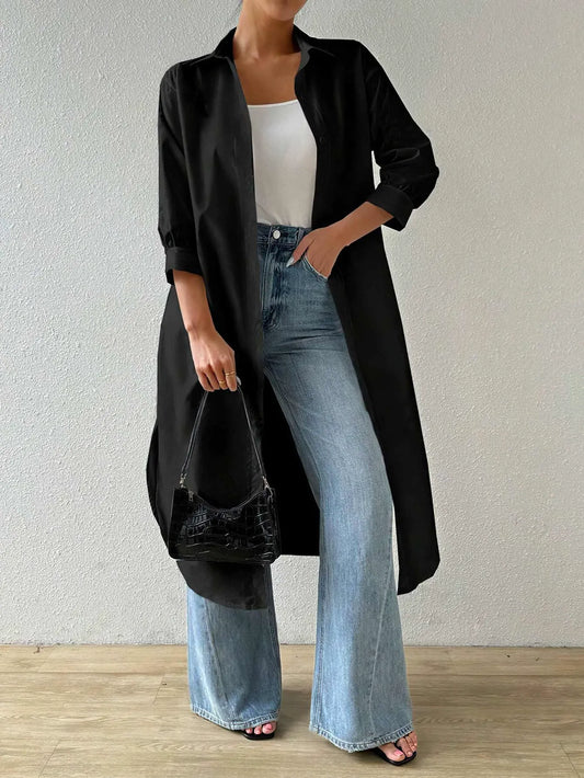WW | Cardigan Light Knit Long Open Front 3/4 Sleeves Relaxed Fit