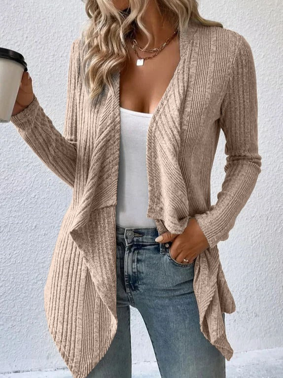 WW | Cardigan Wool Blend Relaxed Fit Rib Knit Open Draped Front