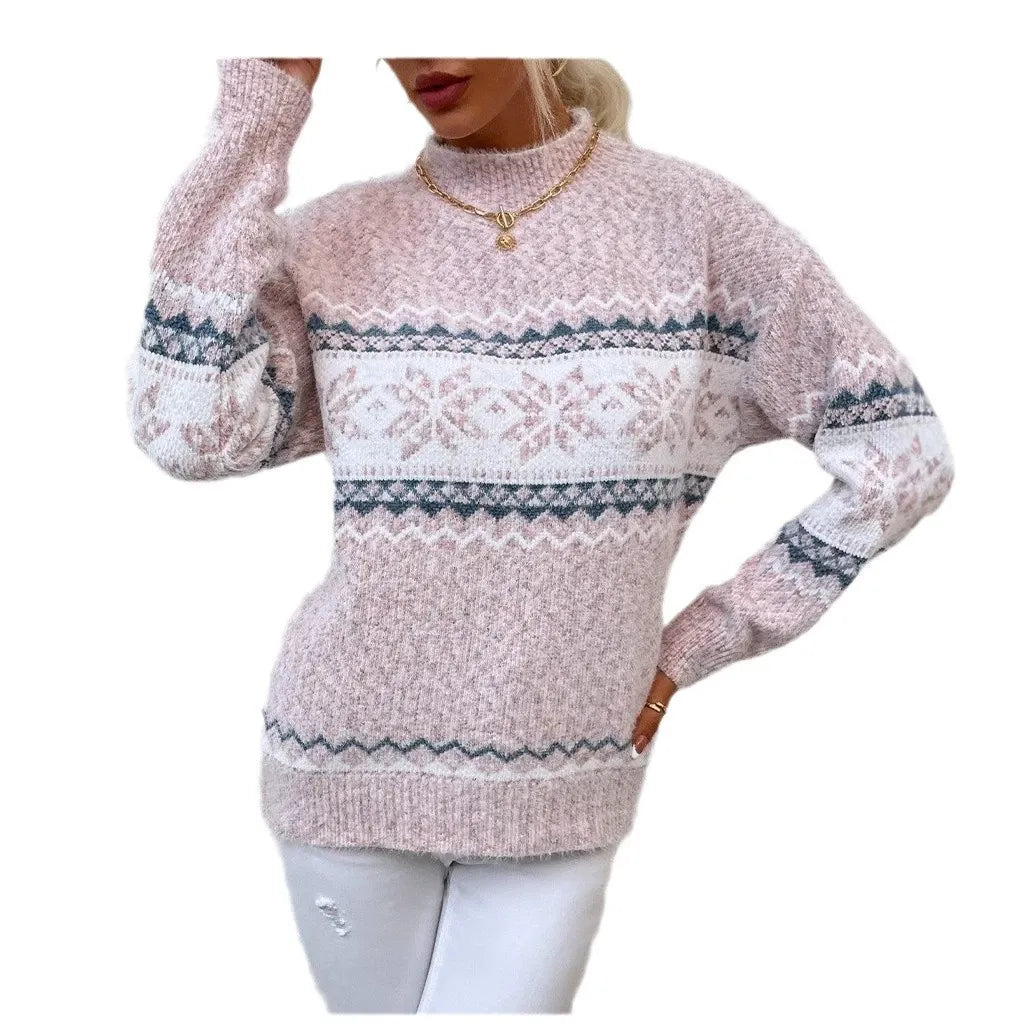 WW | Wool knit Relaxed fit Snowflake pattern High collar