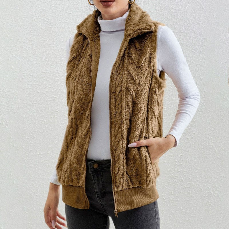 WW | Ohne Ärmel Jacquard Fleece Reißverschluss Hoher Kragen Relaxed Passform