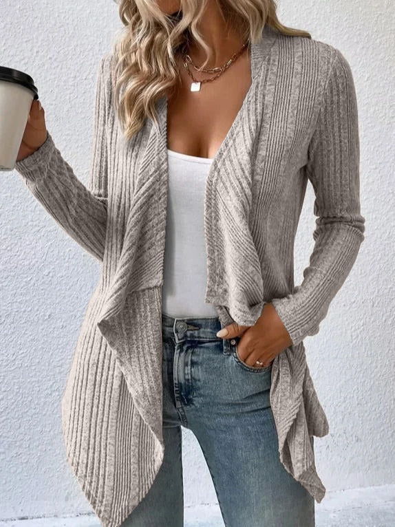 WW | Cardigan Wool Blend Relaxed Fit Rib Knit Open Draped Front