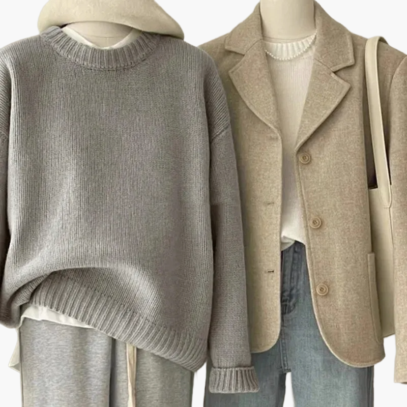WW | Casual Retro Japanese Style Set - Knitted Sweater and Blazer for Everyday and Leisure