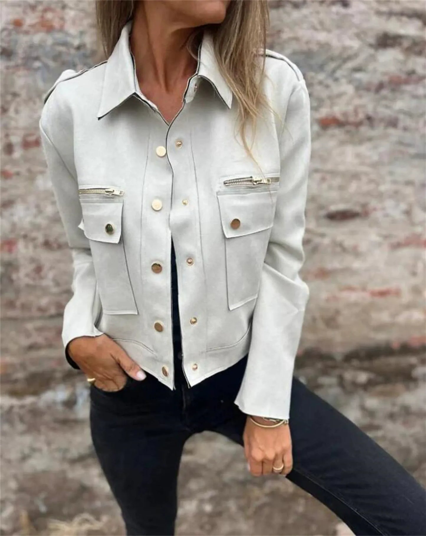 WW | Suede jacket Tailored fit Lapel collar Metal zip Long sleeves