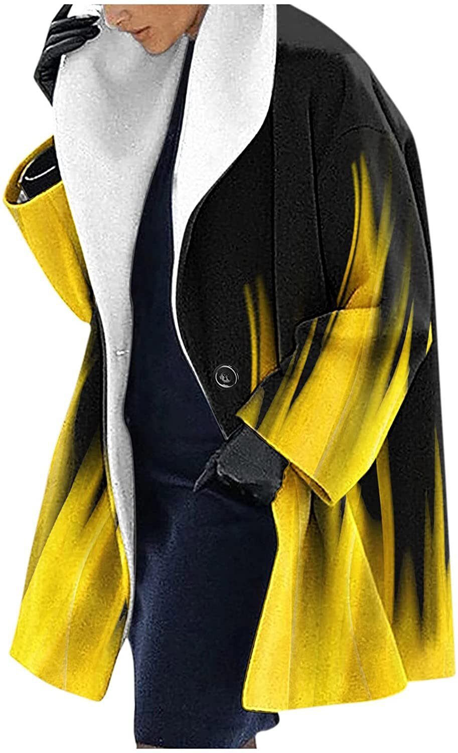 WW | Women's Hooded Jacket – Wool – Loose Fit – Mid-Length – Ethnic Print Scarf Collar