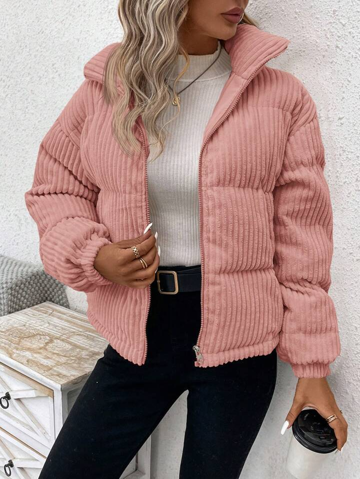 WW | Women's Corduroy Jacket – Relaxed Fit – Padded – High Collar – Front Zipper