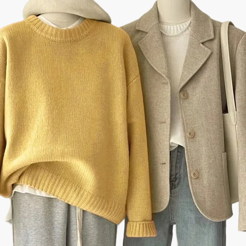 WW | Casual Retro Japanese Style Set - Knitted Sweater and Blazer for Everyday and Leisure