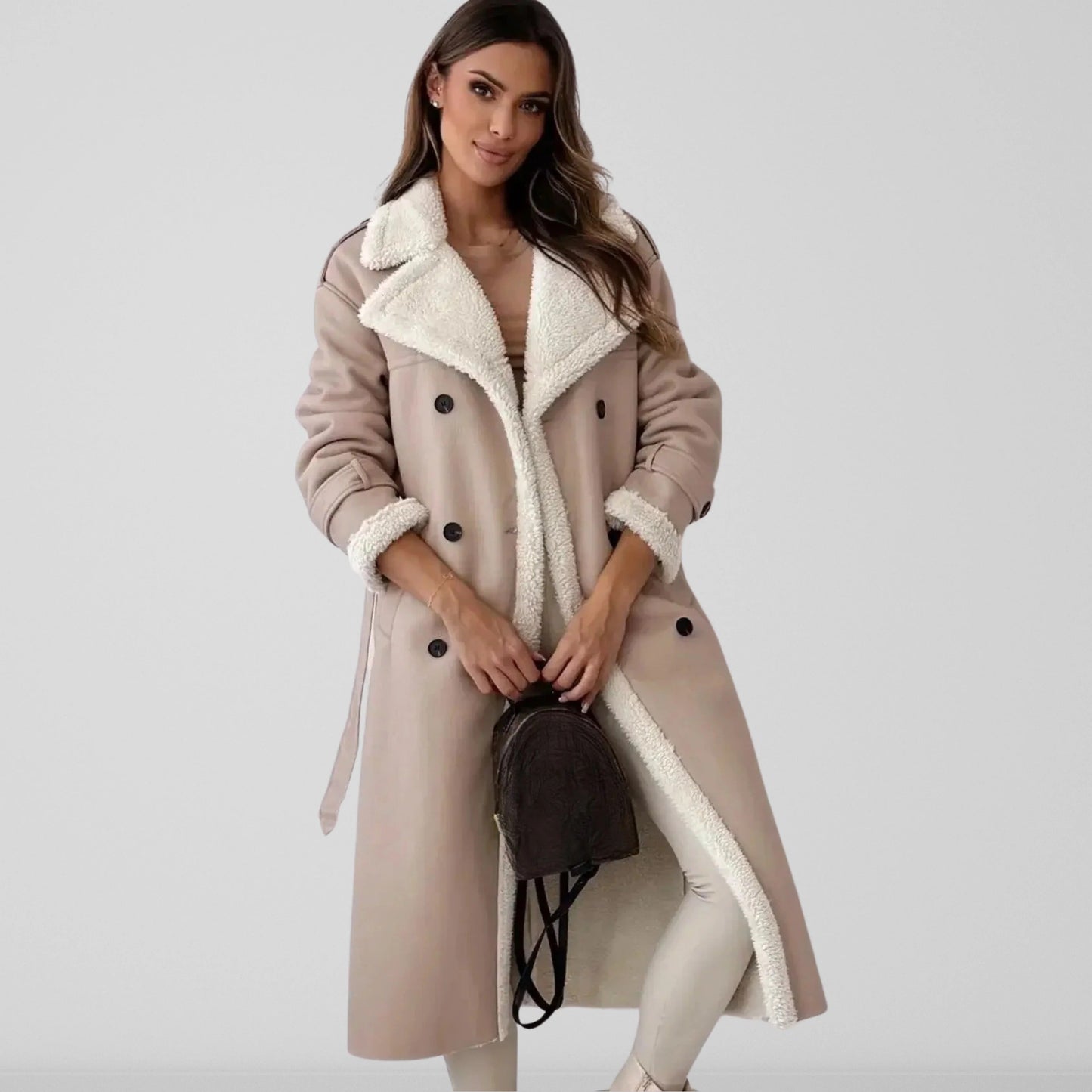 WW | Long Coat Oversized Fit Double-Breasted Wool Plush Collar and Cuffs