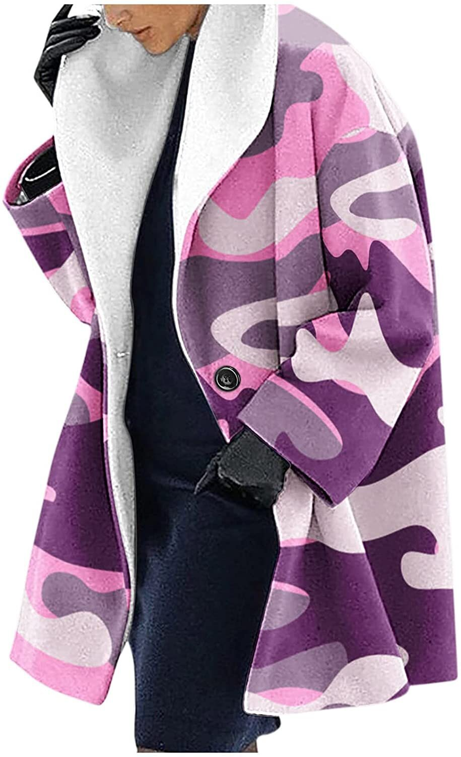 WW | Women's Hooded Jacket – Wool – Loose Fit – Mid-Length – Ethnic Print Scarf Collar