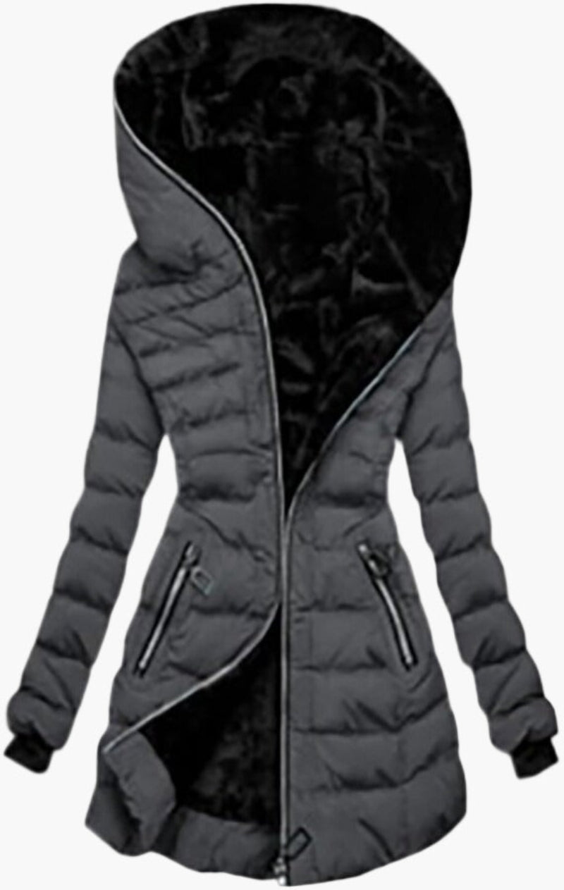 WW | Winter Steppjacke mit Kapuze und Asymmetrischem Reißverschluss - Modische Outdoorjacke für kalte Tage