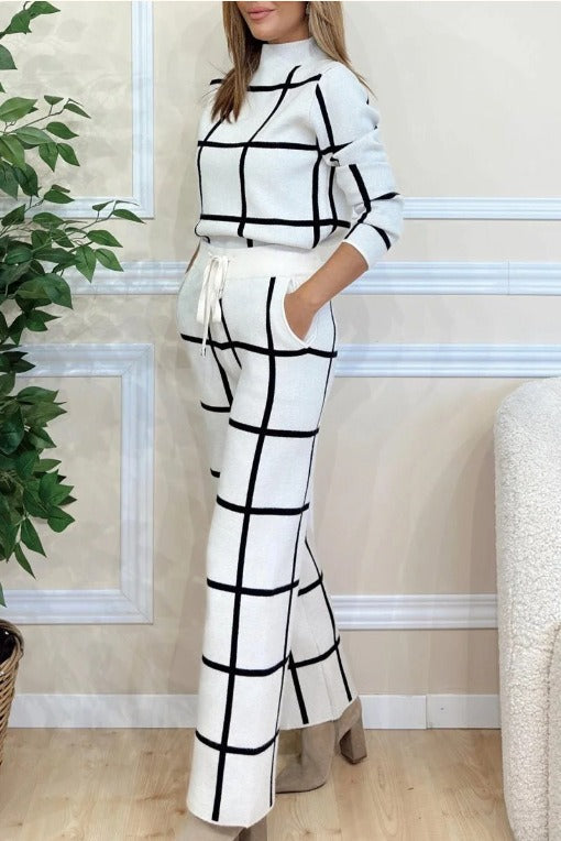 WW | Two-piece Knitted Check Relaxed Fit Wide Leg Drawstring