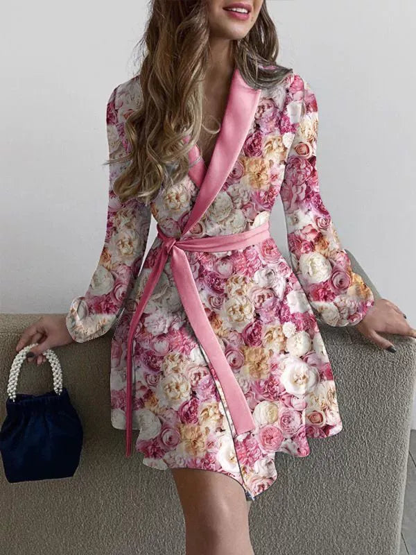 WW | Cardigan Relaxed Fit Belted Waist Lightly Patterned Layered