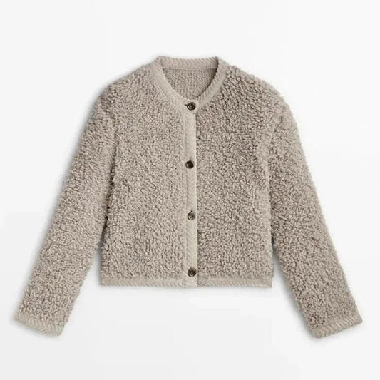 WW | Jacke - Lockere Passform - Weiche Teddy-Textur - Knopfverschluss - Rundhalsausschnitt