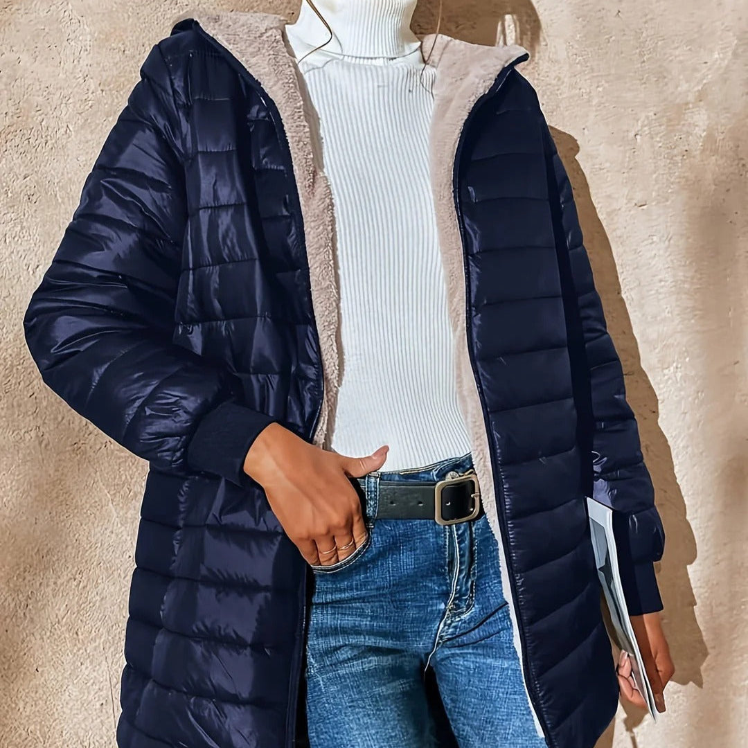 WW | Damen Gequiltete Lange Jacke Lockere Passform