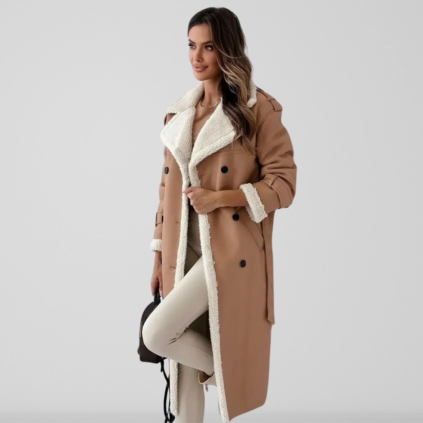 WW | Long Coat Oversized Fit Double-Breasted Wool Plush Collar and Cuffs