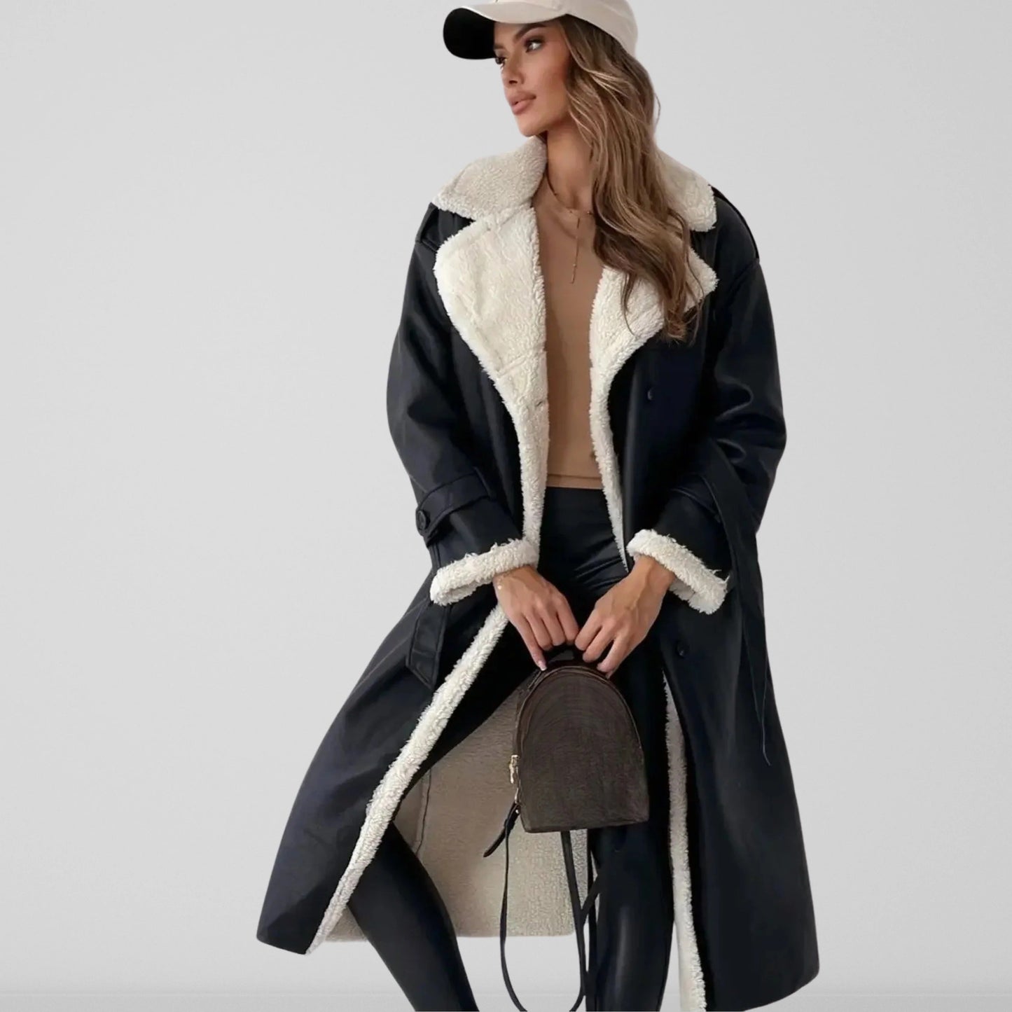 WW | Long Coat Oversized Fit Double-Breasted Wool Plush Collar and Cuffs