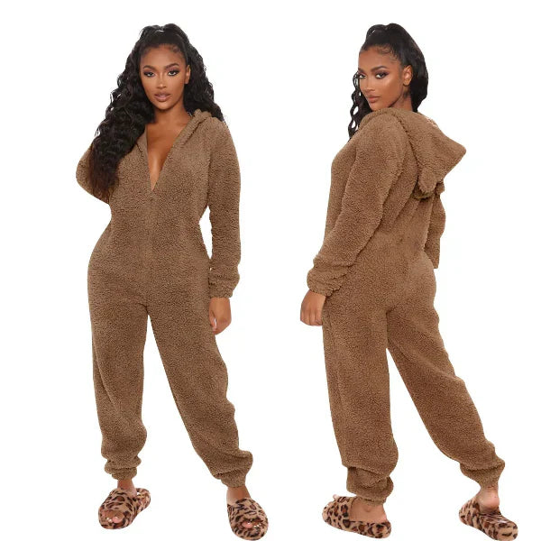 WW | Damen Teddy Fleece Overall mit Kapuze