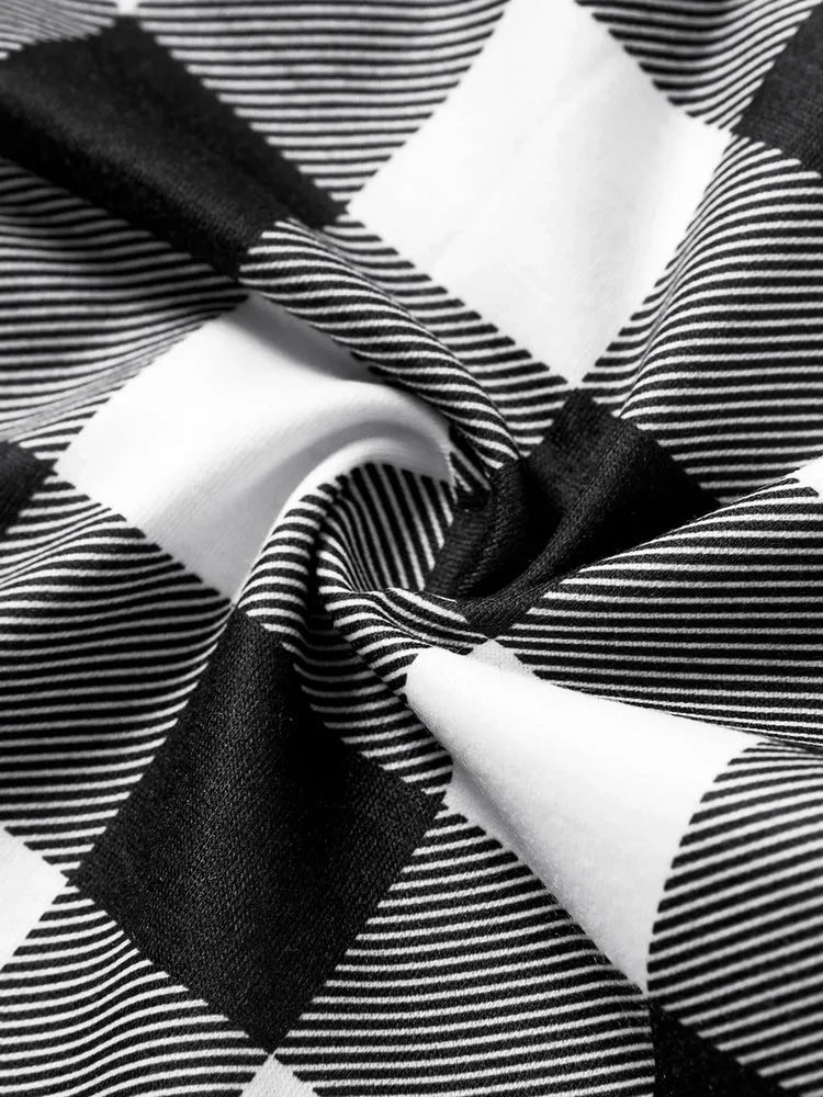WW | "2025 Family Christmas" Elk Letter Print Black Long-Sleeve Top & Black-and-White Plaid Pants Family Matching Pajamas