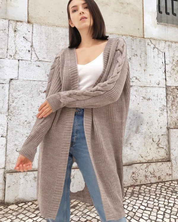 WW | Cardigan Wool Oversized Fit Cable Sleeve Long Open Front