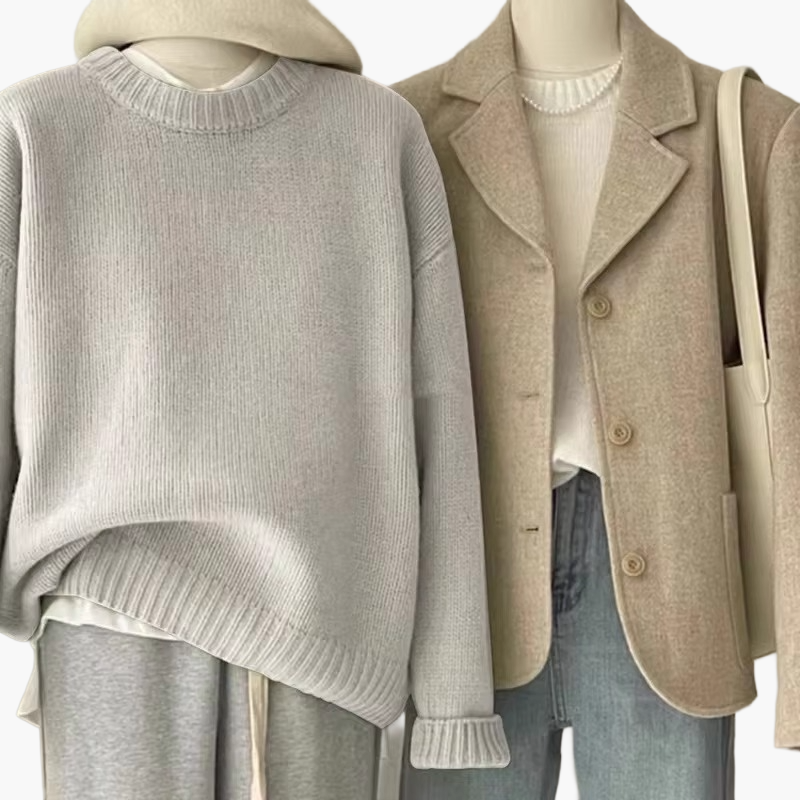 WW | Casual Retro Japanese Style Set - Knitted Sweater and Blazer for Everyday and Leisure