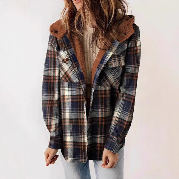 WW | Shirt Plaid Fleece-Lined Relaxed Fit Hood Button Front