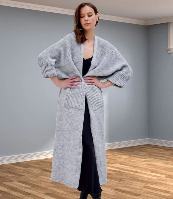 WW | Cardigan Oversized Fit Wool Look V-neck Long Length Pockets