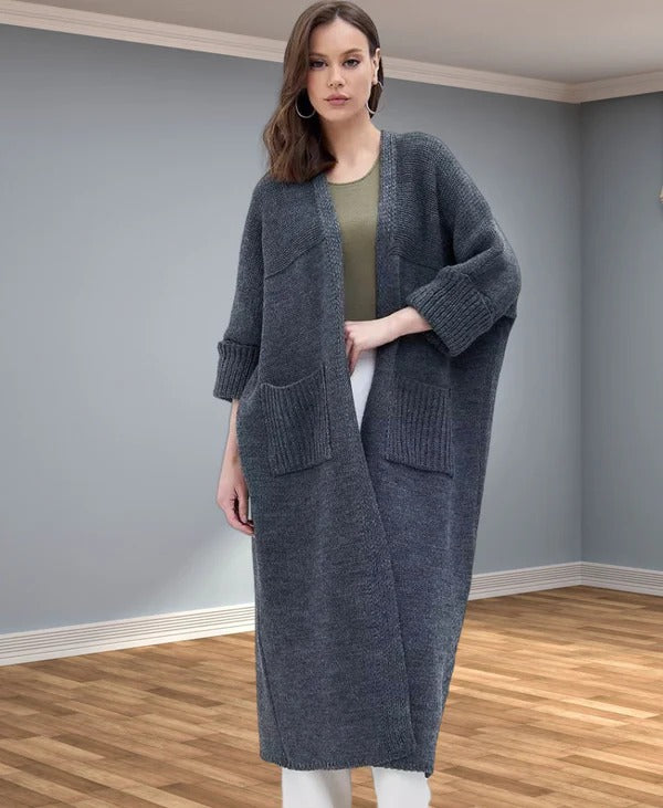 WW | Knitted Cardigan - Oversized Fit - V-Neck - Long Sleeves with Pockets