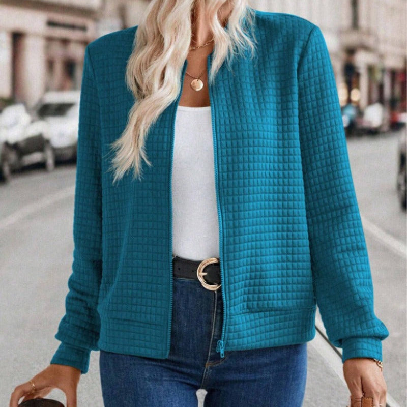 WW | Damen Gequiltete Jacke Relaxed Fit Reißverschluss Vorderseite