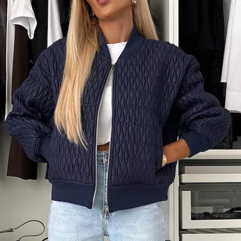WW | Jacke Gepolstert Steppkurz Boxy Passform Reißverschluss Rippen Details