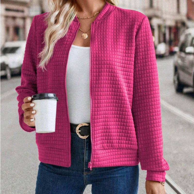 WW | Damen Gequiltete Jacke Relaxed Fit Reißverschluss Vorderseite