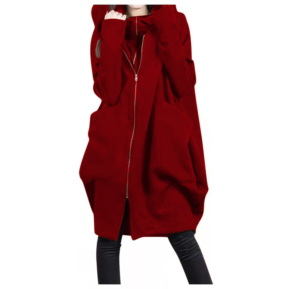 WW | Coat - Mid-length - Oversized fit - Hood - Zipper - Large pockets