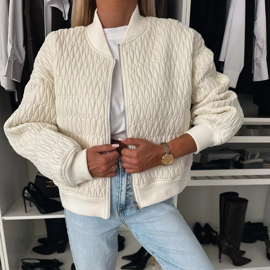 WW | Jacke Gepolstert Steppkurz Boxy Passform Reißverschluss Rippen Details