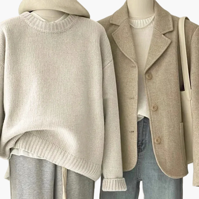 WW | Casual Retro Japanese Style Set - Knitted Sweater and Blazer for Everyday and Leisure