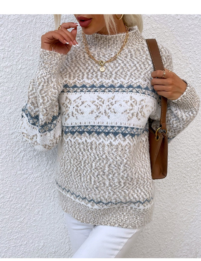 WW | Wool knit Relaxed fit Snowflake pattern High collar